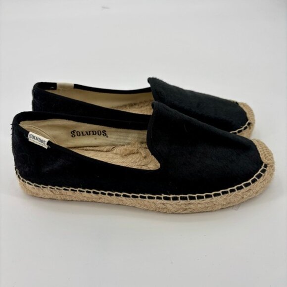 SOLUDOS Black Smoking Espadrille in Calfhair Size 8 - Picture 5 of 13